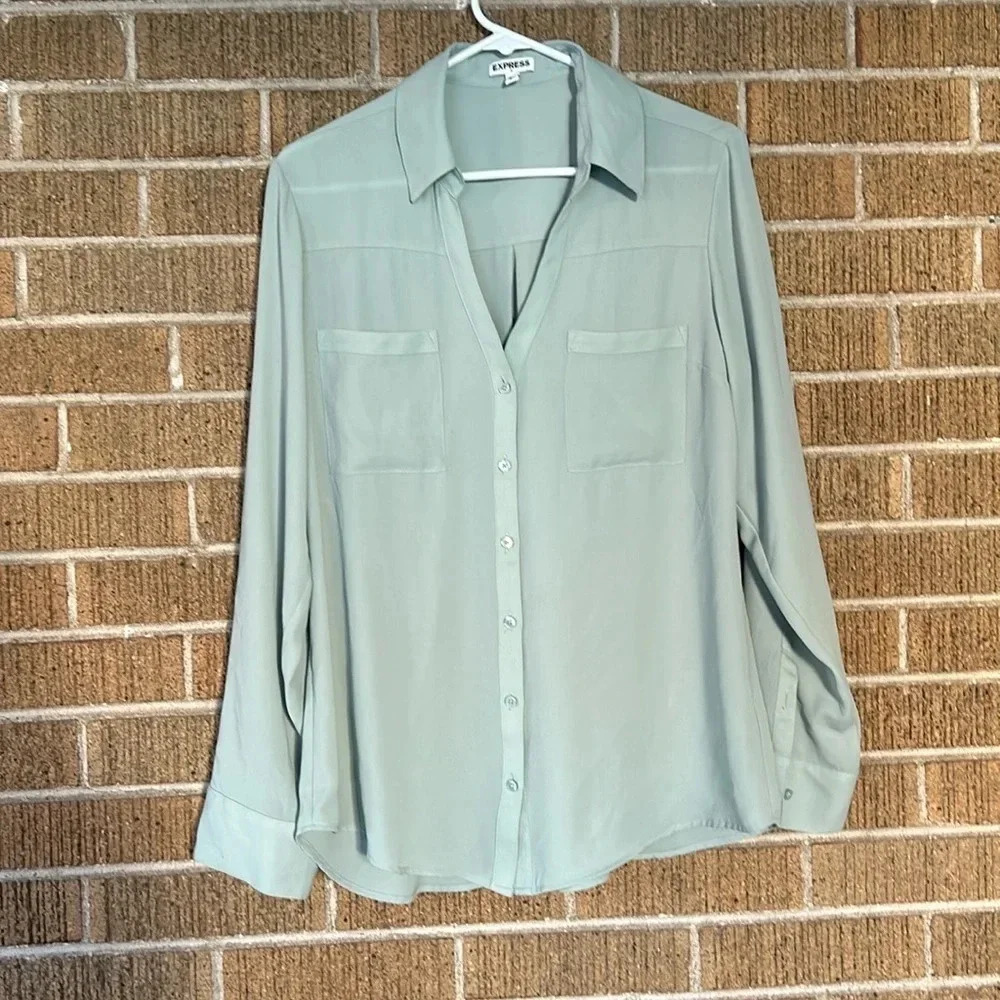 Express Portofino Button Down Long Sleeve Blouse Top
